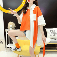 Irregular fake two-piece short sleeve shirt women's new summer net red fried Street loose design niche shirt