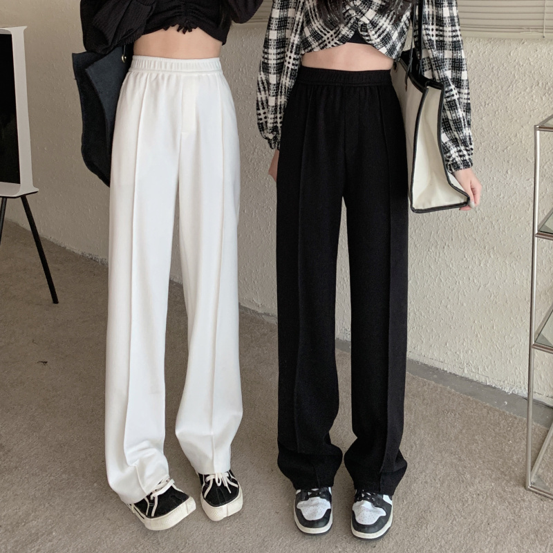 Real shot real price Korean new autumn and winter thickened solid color vertical warp loose and versatile casual pants wide leg pants