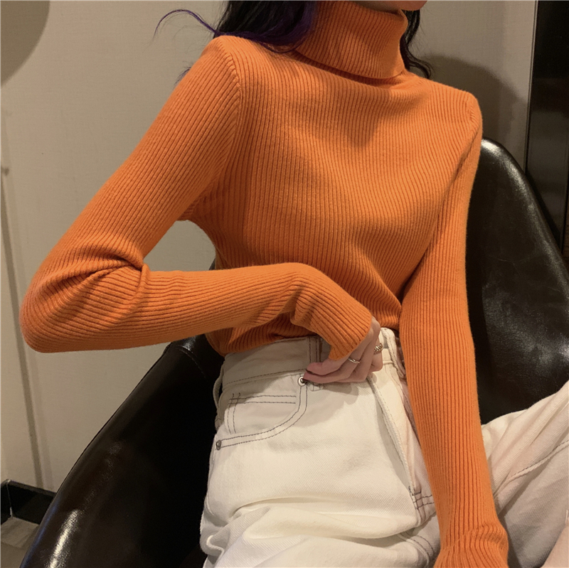Real shooting real price autumn and winter pure color versatile sweater high neck long sleeve bottomed Shirt Top