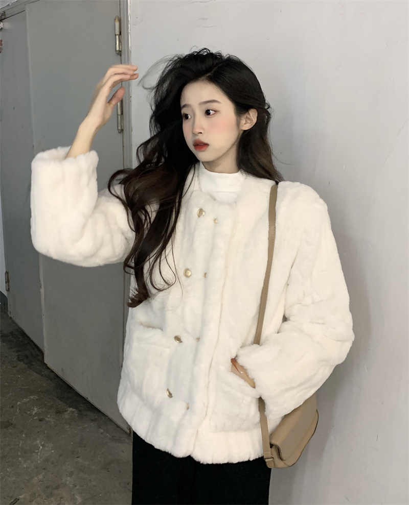 Real shot Simple and warm small fragrance long style new winter loose padded jacket thick fur coat all-match