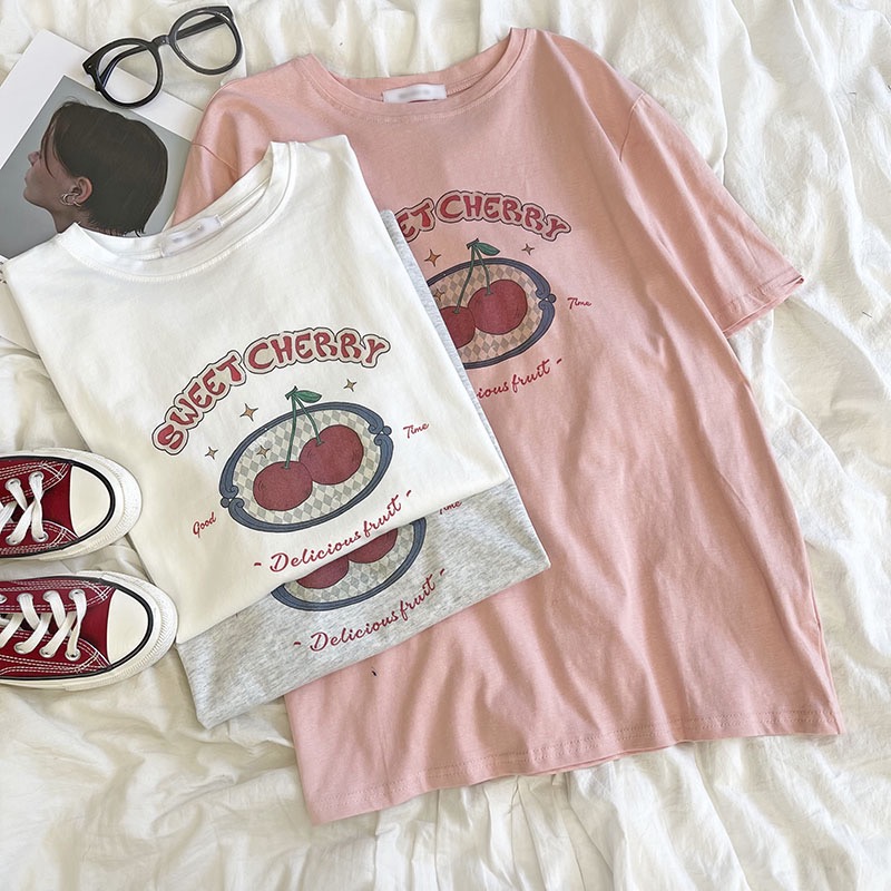 Official picture spring and summer short-sleeved printed T-shirt Four fabrics to choose from Cotton Back collar