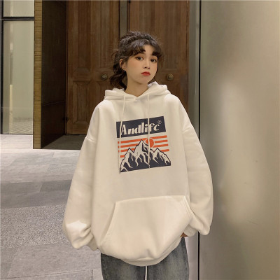 Winter and autumn 2020 cashmere and thickened winter Korean version of Harajuku style simple letter printed hooded sweater women's ancient works