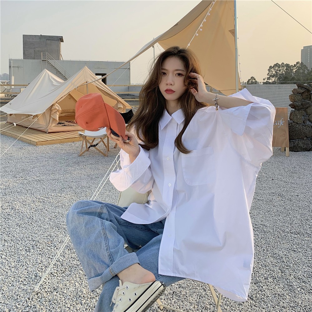 New Korean style casual and refreshing campus style versatile loose inner white shirt for women