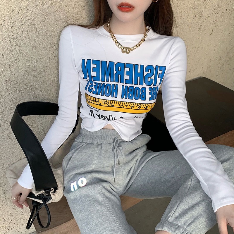 Lettered print with long sleeve T-shirt + reflective lettered casual sports Leggings
