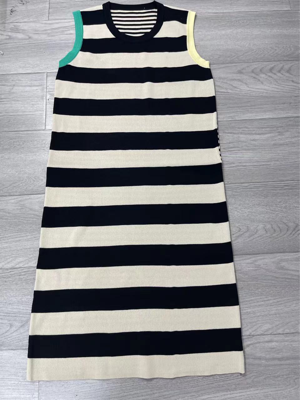 23 spring college style AB stripe stitching mid-length knee-length color matching ice silk knitted sundress dress