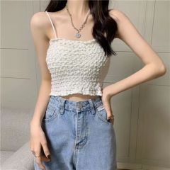 Design pleated suspender vest 2022 summer new style pure sexy chic spice girls wear thin Strapless top