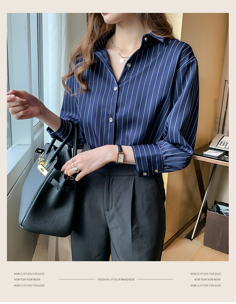2021 spring and autumn women's clothing women's minority top retro Hong Kong style white striped shirt design feeling light cooked folding shirt