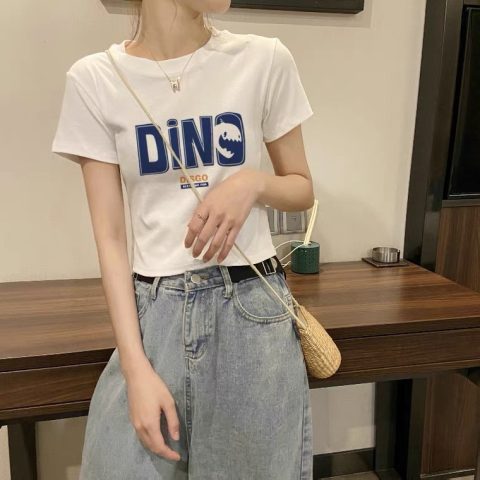 Hong Kong Style gentle chic top women's summer sweet high waist new casual short sleeve T-shirt short fashion