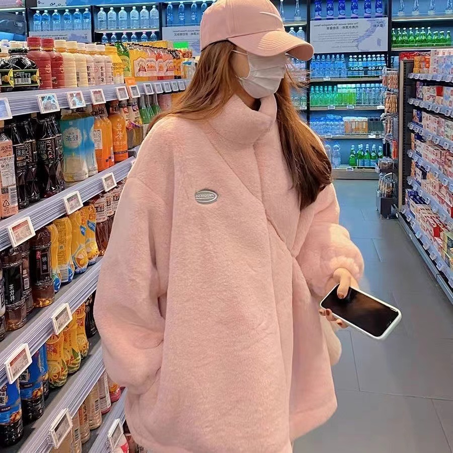 Early autumn top student anti-rabbit fur coat female imitation fur mid-length loose thickening warm plush coat sweater