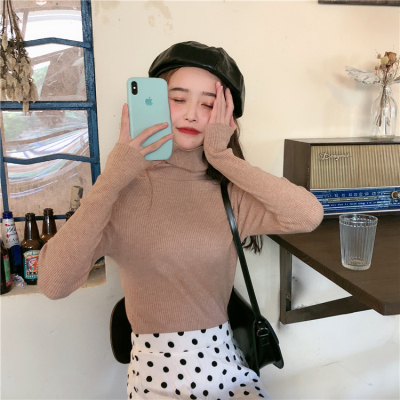 Autumn and winter wear Korean 2020 new versatile solid color high collar top with slim knit sweater