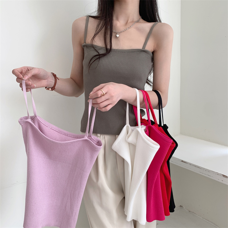 Real price and real shooting Korean version of versatile slim knit suspender vest suspender blouse