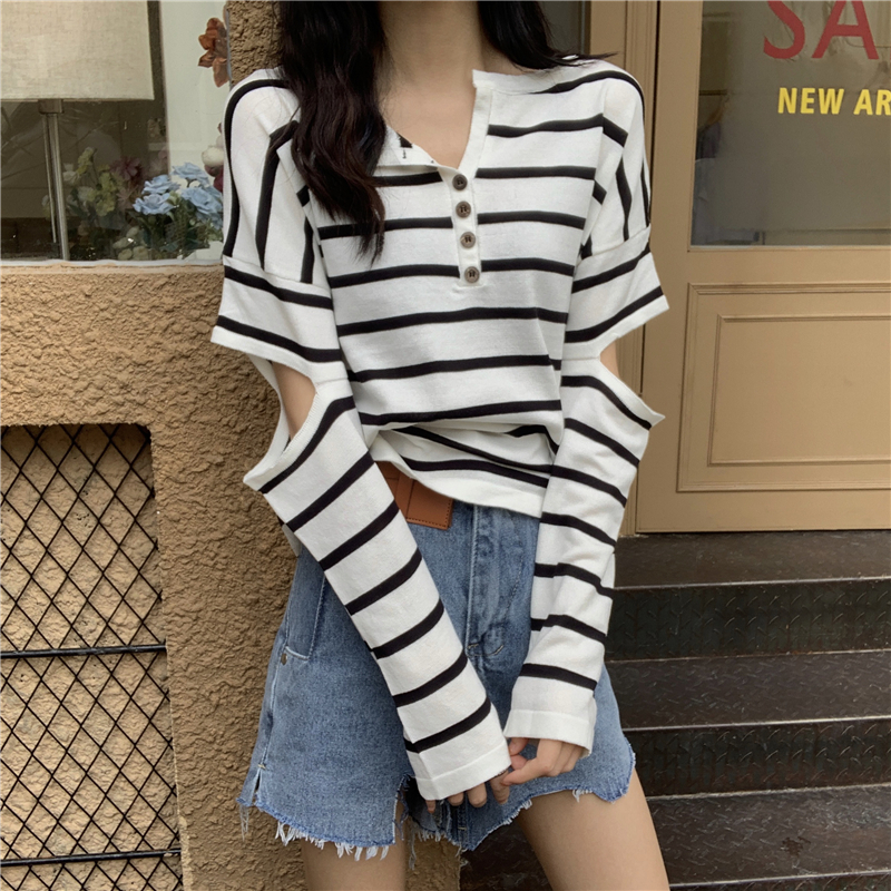 New style design with real price, loose and versatile hollow out long sleeve sweater