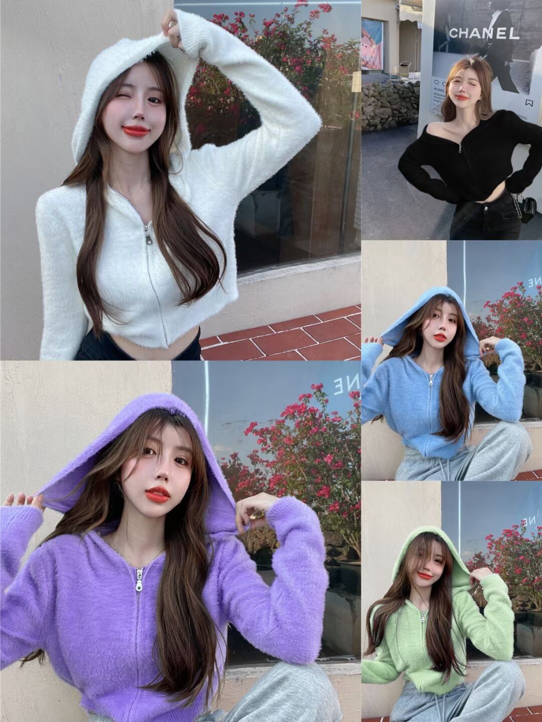 Imitation mink fleece hooded sweater women's short coat 2022 autumn and winter new zipper loose knitted cardigan trend