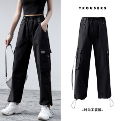 Official figure pants female Korean version loose high waist show thin little spring and autumn black nine cent overalls female