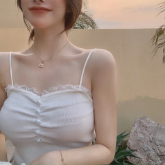 Knitted suspender vest women's summer Lace French pure tight white spice girl's jacket