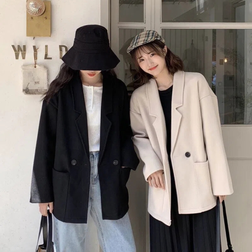 Autumn and winter new Korean style woolen coat women's large size loose casual all-match woolen coat coat
