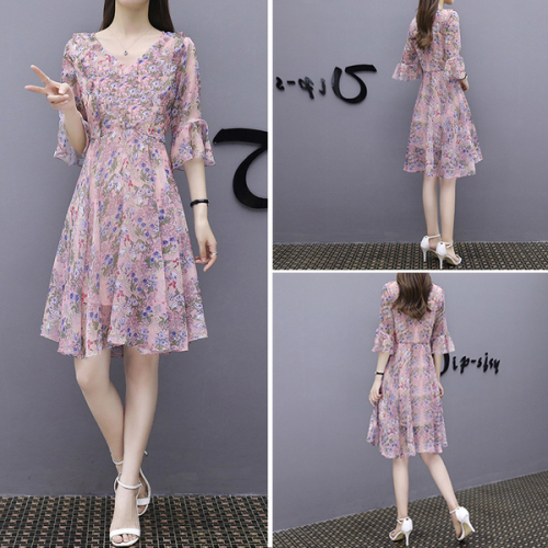 Milk silk large women's dress 2020 summer new 200jin fat younger sister's age reducing belly covering Fairy Dress