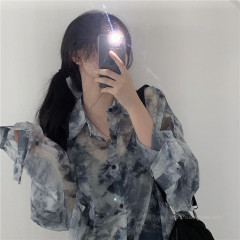 Real price Korean chic design loose super Xian tie dye long sleeve shirt