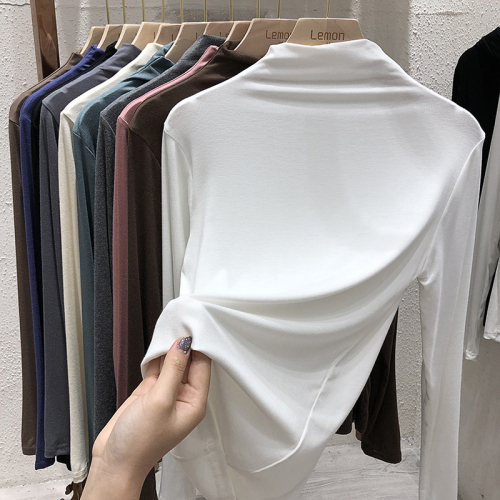 Yuanxi bottoming shirt women's 2022 new modal white semi-high collar long-sleeved spring and autumn style with black top inside