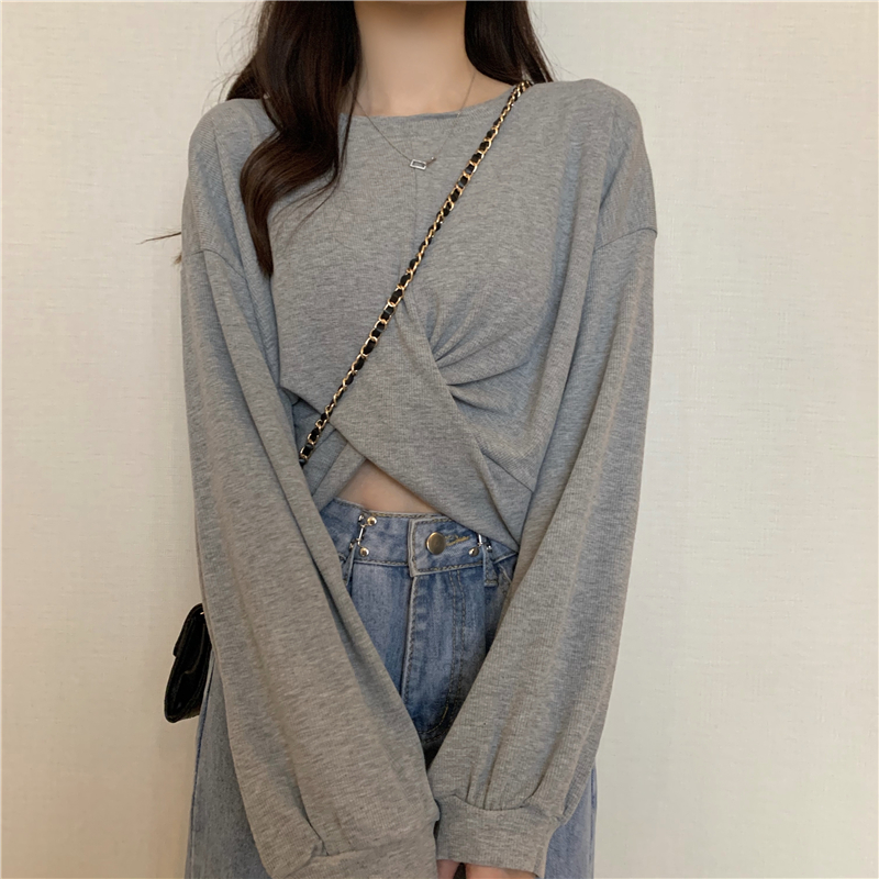 Real shot real price new Korean style lazy design short cross sweater