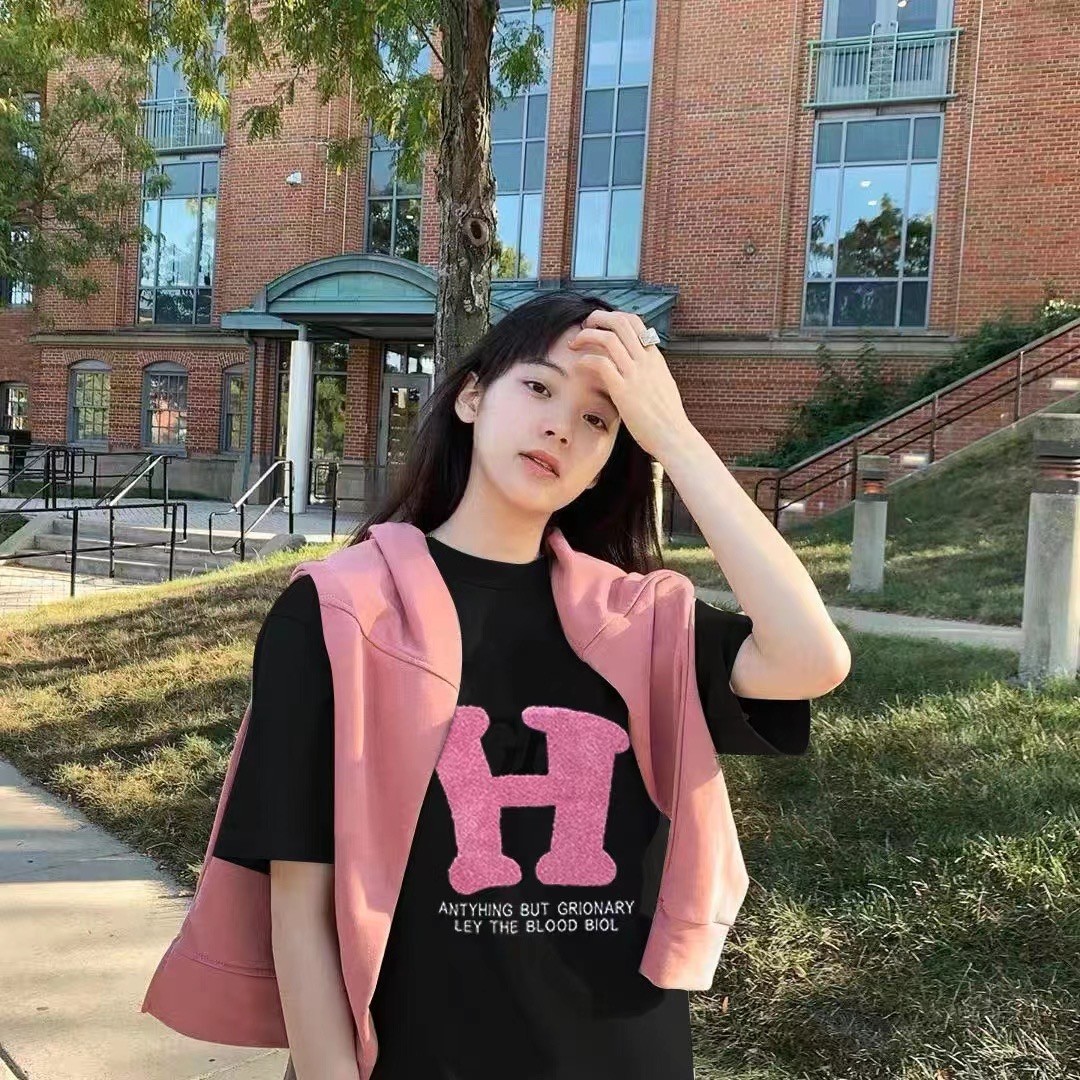 2023 summer new pure cotton danpin European station simple and versatile loose printed T-shirt