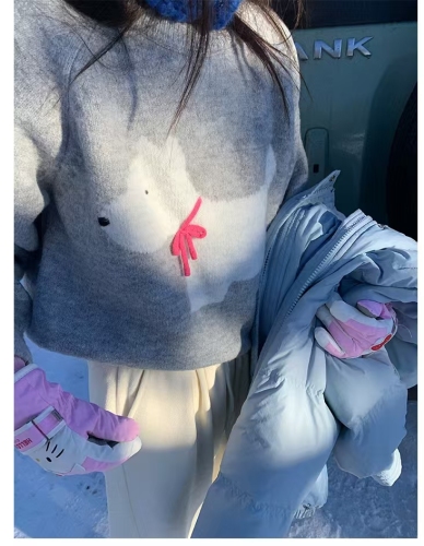 Xinbangbang College Style Niche Cartoon Puppy Print Loose Hooded Soft Knit Sweater 2024 Autumn/Winter Sweater