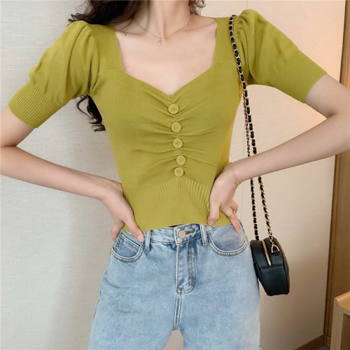 Summer new style leaky clavicle sexy low chest collar icy silk knitting inside