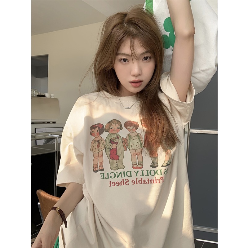 Summer recommended cotton 180g 2022 new casual fashion Joker short sleeve Korean printed T-shirt women