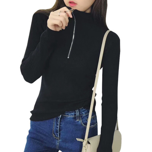 Autumn and winter Korean knitted bottoming shirt women's half high collar zipper top corset slim fit with sweater student trend