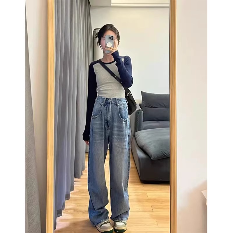 Official Image 92 Cotton/8 Spandex 40 Denier 220g Pure Cotton V-Neck Long-Sleeve T-Shirt for Women, Reveals Collarbone, Basic Top