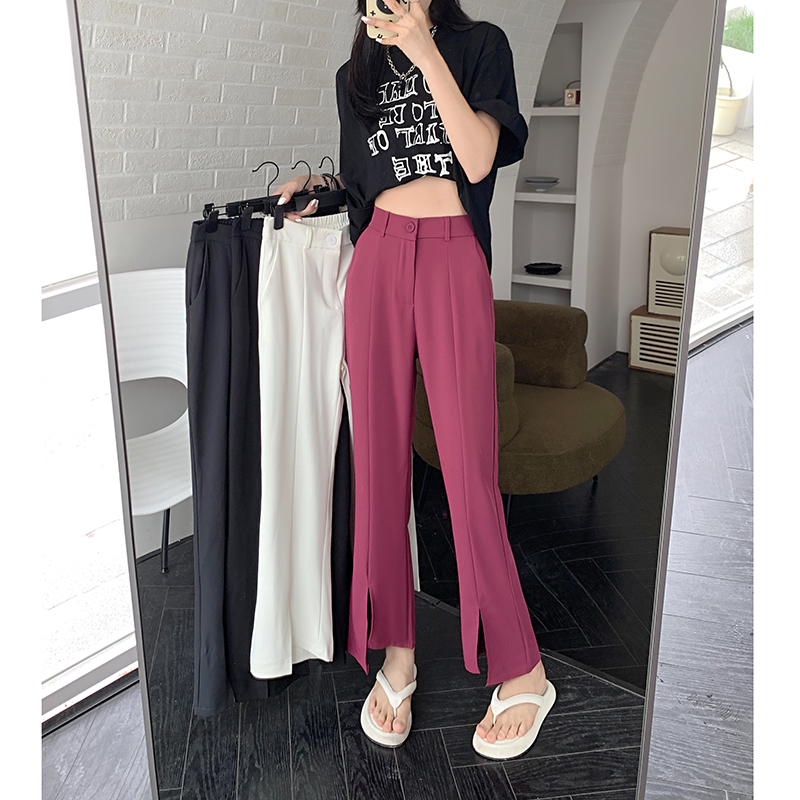 Shot! 2024 Summer New Design Unregular Split Stretch Waist Suit Pants High-waisted Nine-Foot Pants for Men and Women