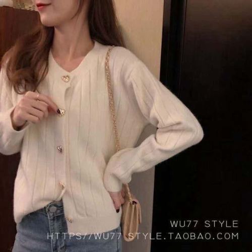 Cashmere 2020 loose thin pit stripe T-shirt sweet heart button sweater coat cardigan