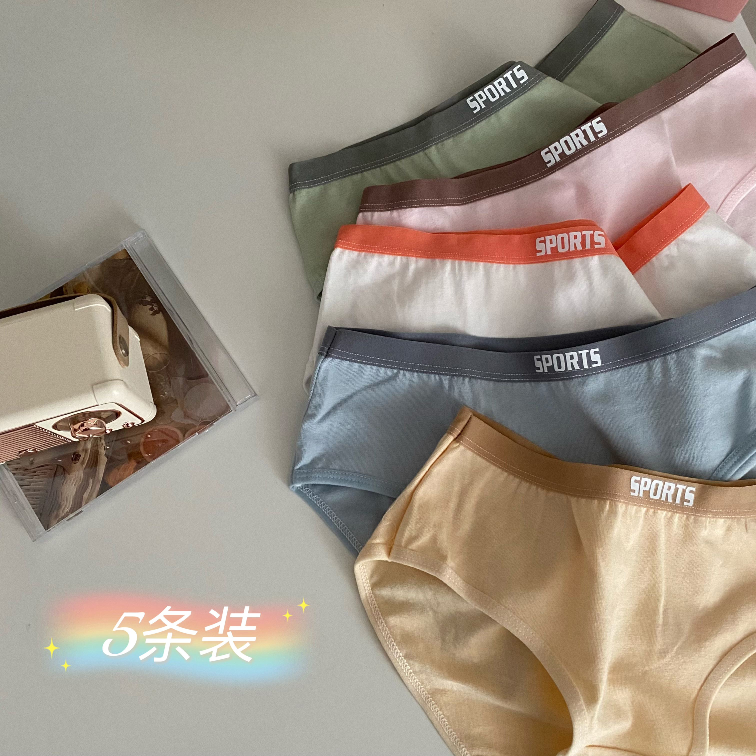 Real shooting, real price, comfortable color matching, simple cotton antibacterial crotch briefs, student underpants, women's 5-Pack