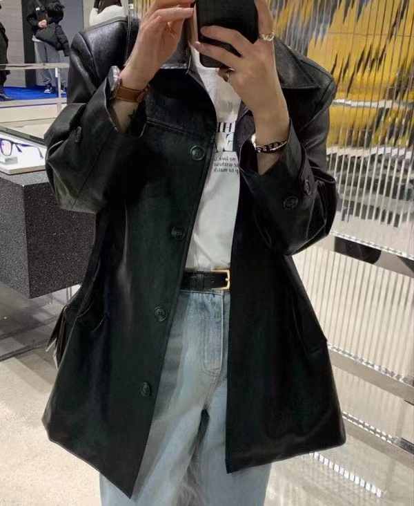women's temperament premium texture cardigan leather jacket