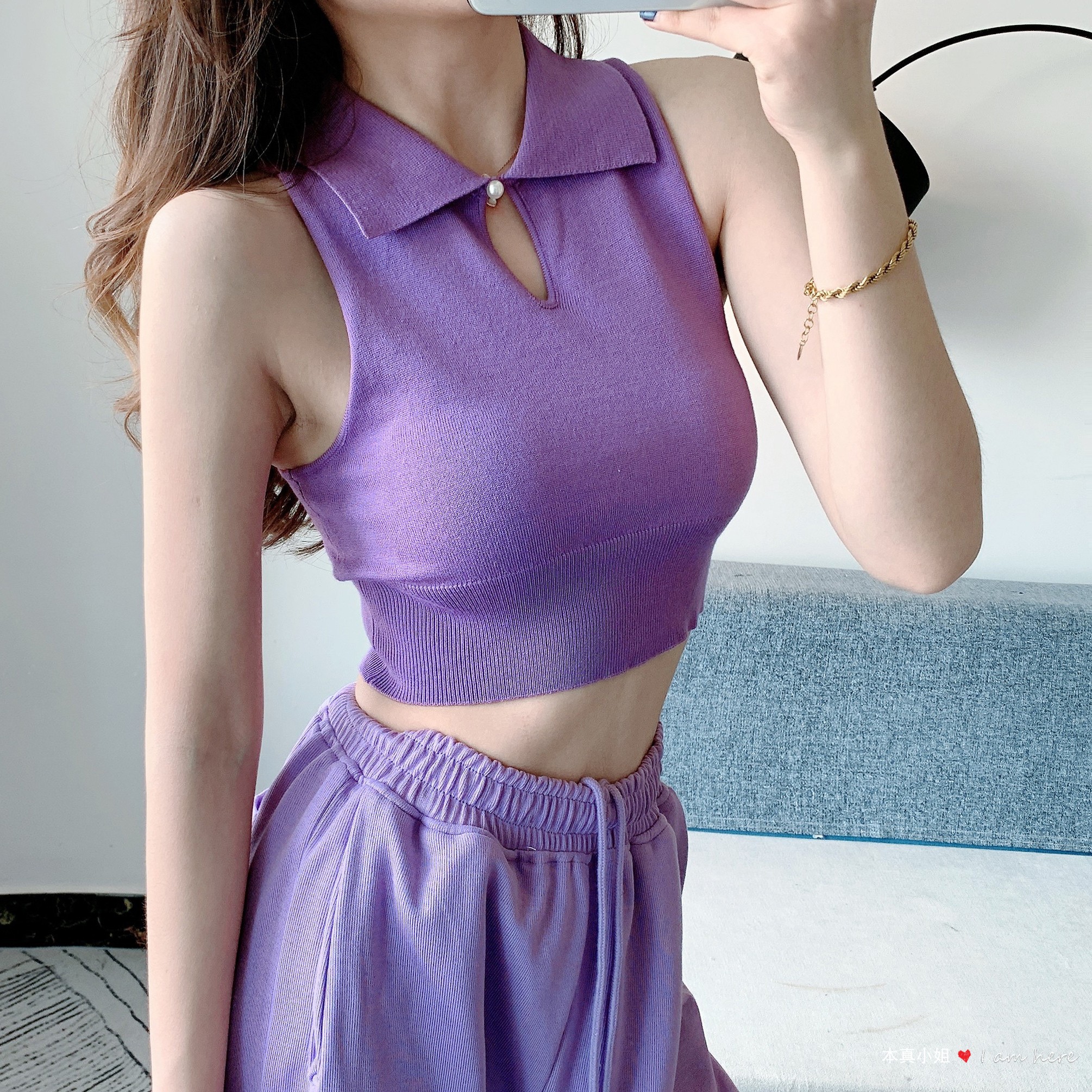 European and American Spice Girls pure desire wind collar knitted vest women wear trendy short open navel sleeveless top women summer