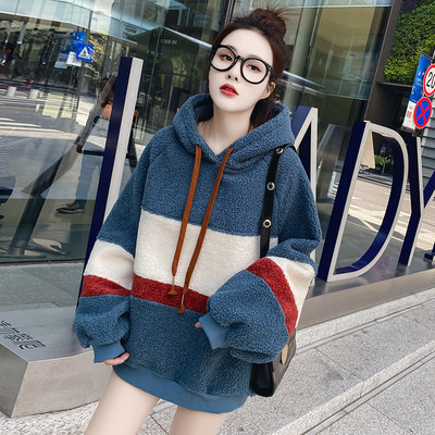 Lambs sweater autumn and winter new Korean version loose Plush thickened hoodie coat fashion