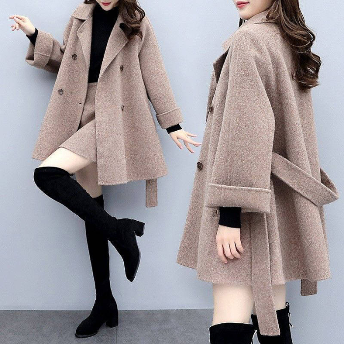 New style women's autumn and winter two piece dress woolen jacket short skirt skirt skirt casual fashion suit women's dress