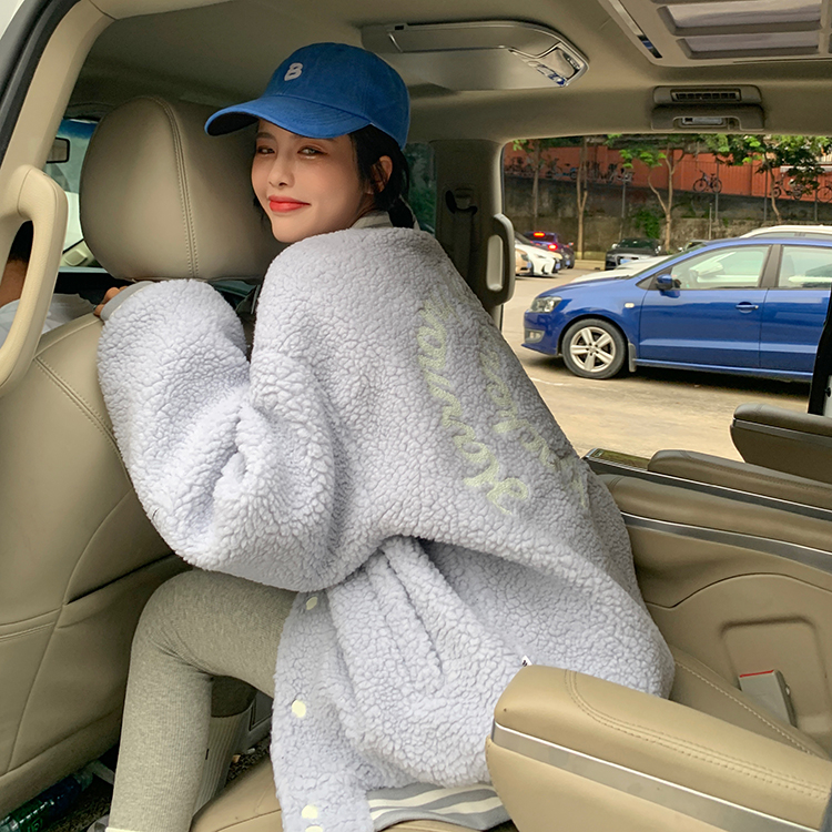Imitation lamb wool jacket women's autumn and winter plus velvet thickening 2022 new American retro small baseball clothing trend