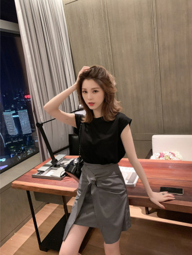 Summer new Korean sleeveless vest T-shirt high waistband skirt suit female Royal sister two piece suit