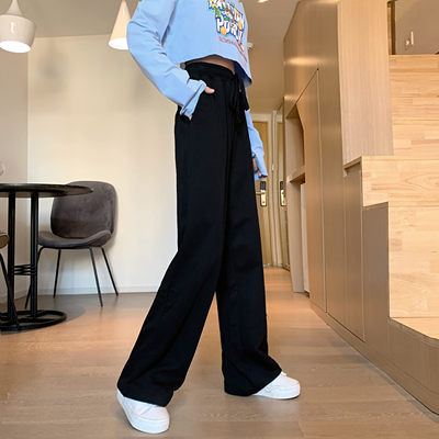 Plush and thickened floor dragging casual pants with high waist and thin drooping feeling