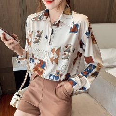 Real shot design feeling retro printed loose long sleeve shirt women 2020 new casual shirt thin coat top