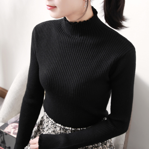 Half high neck sweater with wooden ear edge for women's autumn / winter 2020 new slim fit sweater
