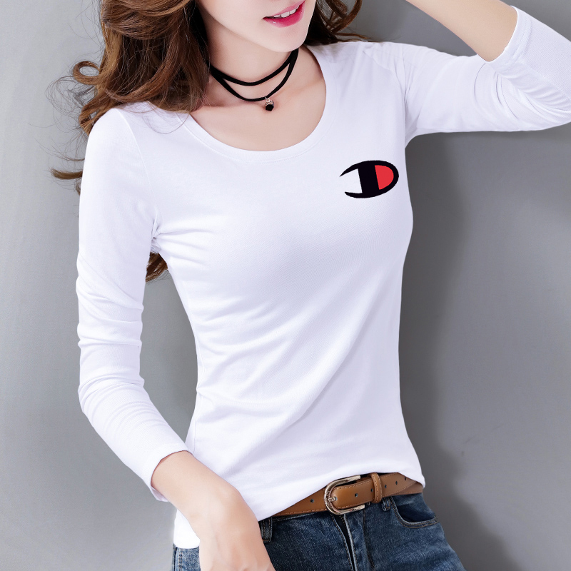 Official picture autumn 2020 new round neck long sleeve T-shirt women's Korean slim top printed Mickey white bottom