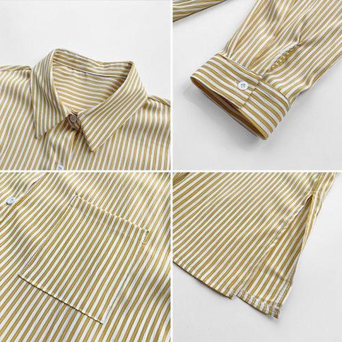 Spring and autumn 2020 new Hong Kong Style striped shirt women's long sleeve versatile top