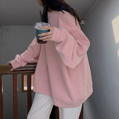 Round neck sweater women's spring and autumn thin loose Korean style new mid-length hooded lazy style simple coat