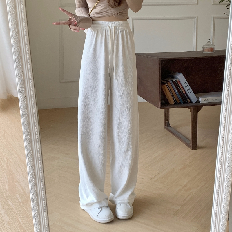 Real shot 2022 new large size autumn casual design sense niche casual trousers women's wide-leg pants 240g bark wrinkle