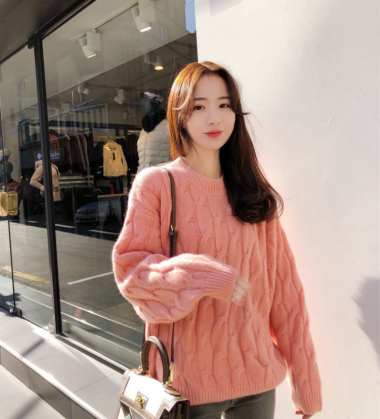 Winter new loose knit bottomed sweater candy color coarse hemp couple sweater multicolor