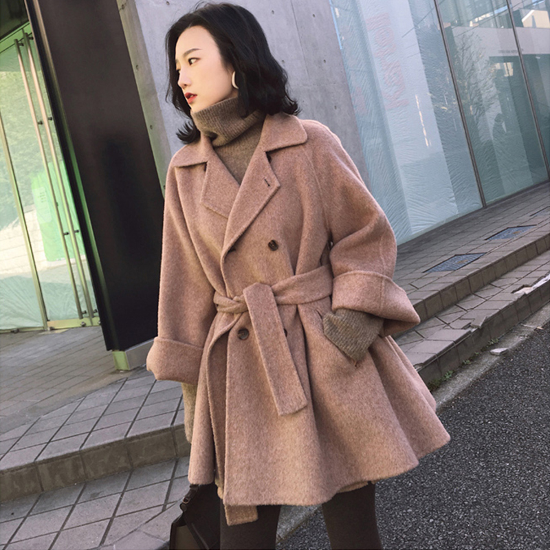Woolen coat women's autumn and winter 2021 new small Korean loose Hepburn double-sided woolen cloak coat