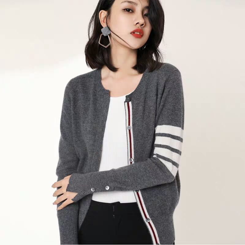 British college style spring and autumn 2020 new pure cashmere sweater slim cardigan women's round neck sweater knitted coat