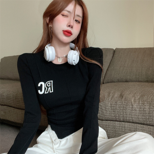 Real shot round neck letter all-match long-sleeved bottoming shirt T-shirt net price